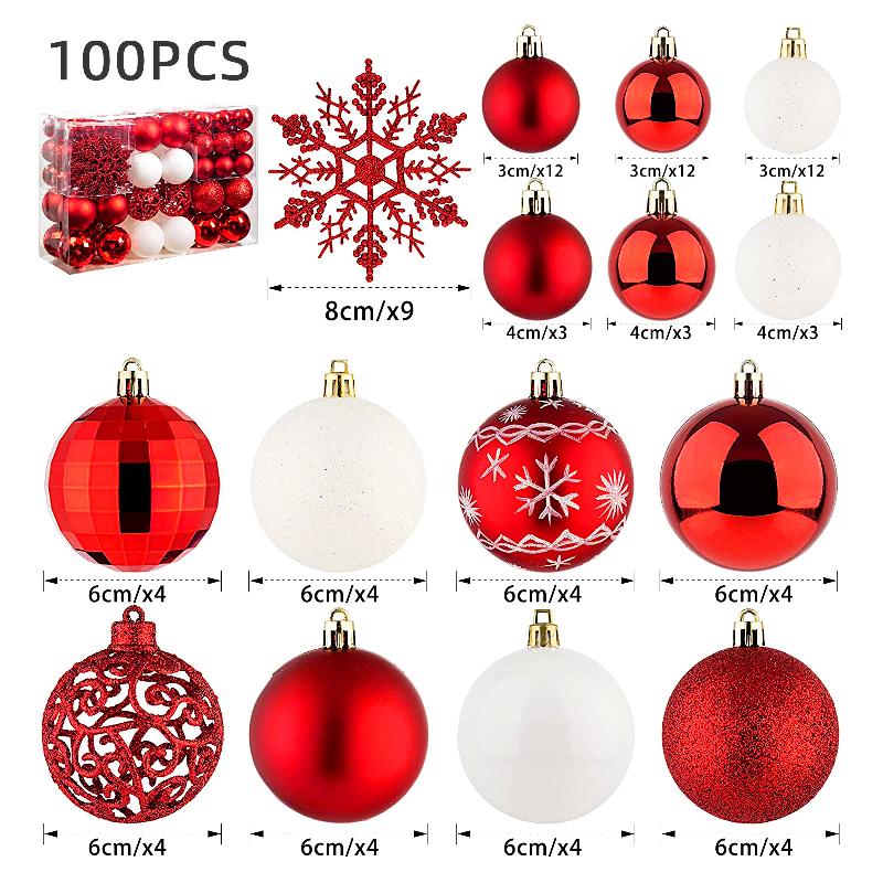 Bộ quà tặng trang trí cây thông Noel: 100 chiếc sao, bóng nhựa trang trí, hộp quà, mới.