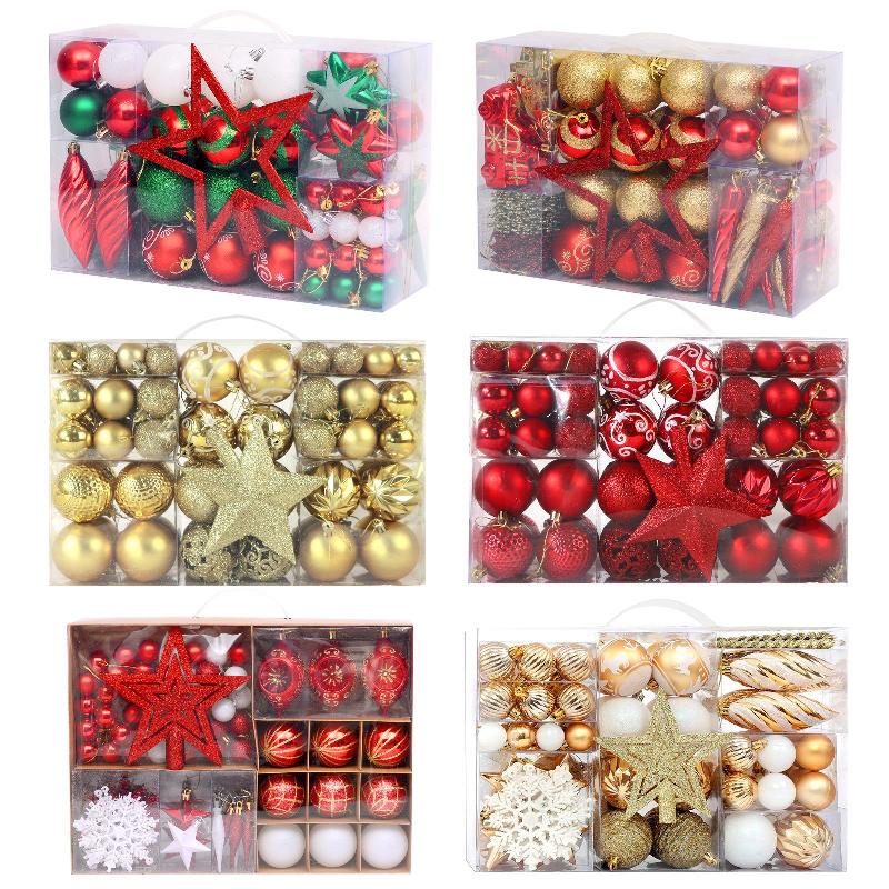 Bộ quà tặng trang trí cây thông Noel: 100 chiếc sao, bóng nhựa trang trí, hộp quà, mới.