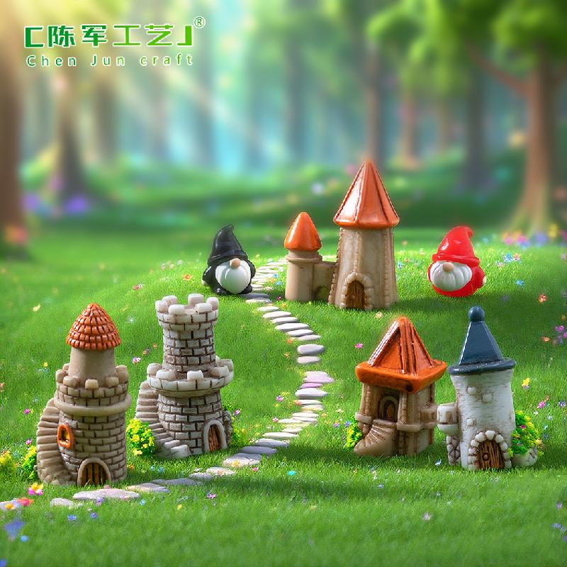 跨境新品微景观创意复古小城堡房子 DIY装饰品配件迷你树脂小摆件