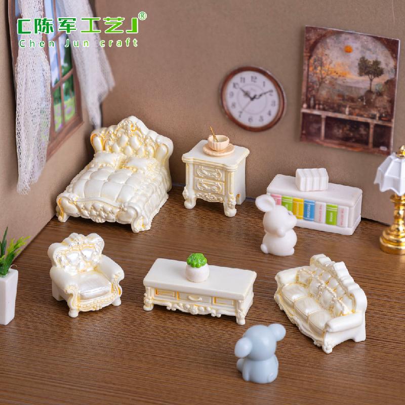 微景观巴洛克家具沙发床微缩模型娃娃屋 DIY装饰品配件迷你小摆件