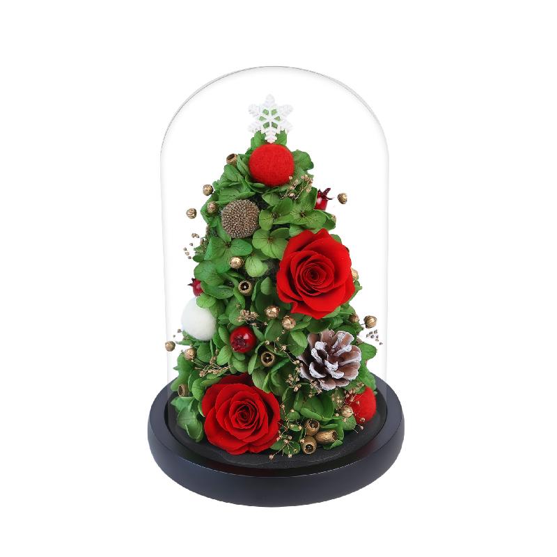 Hoa hồng vĩnh cửu cây thông Noel lồng kính quà cao cấp (HK-82)