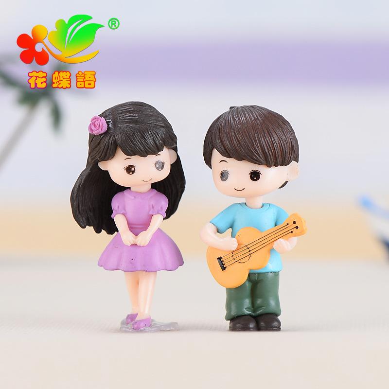 微景观创意吉他情侣公仔蛋糕烘焙 DIY装饰品挂配件迷你塑料小摆件