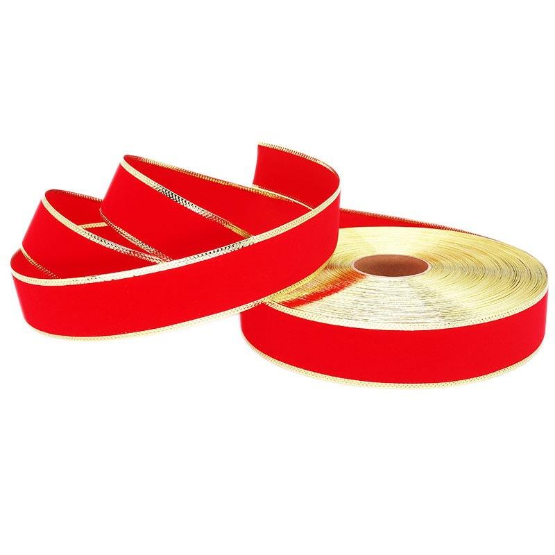 Ruy băng Giáng Sinh đỏ, nơ nhung, và dây viền vàng, lý tưởng cho trang trí cây thông, vòng nguyệt quế và các phụ kiện lễ hội.