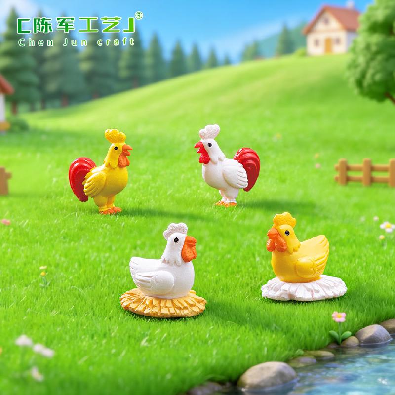 Tiểu cảnh gia đình gà mini PVC trang trí chậu cây DIY (ZC-953)