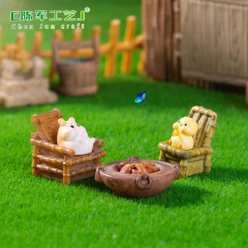 微景观创意古风竹椅推车小物件庭院造景 DIY装饰品配件迷你小摆件