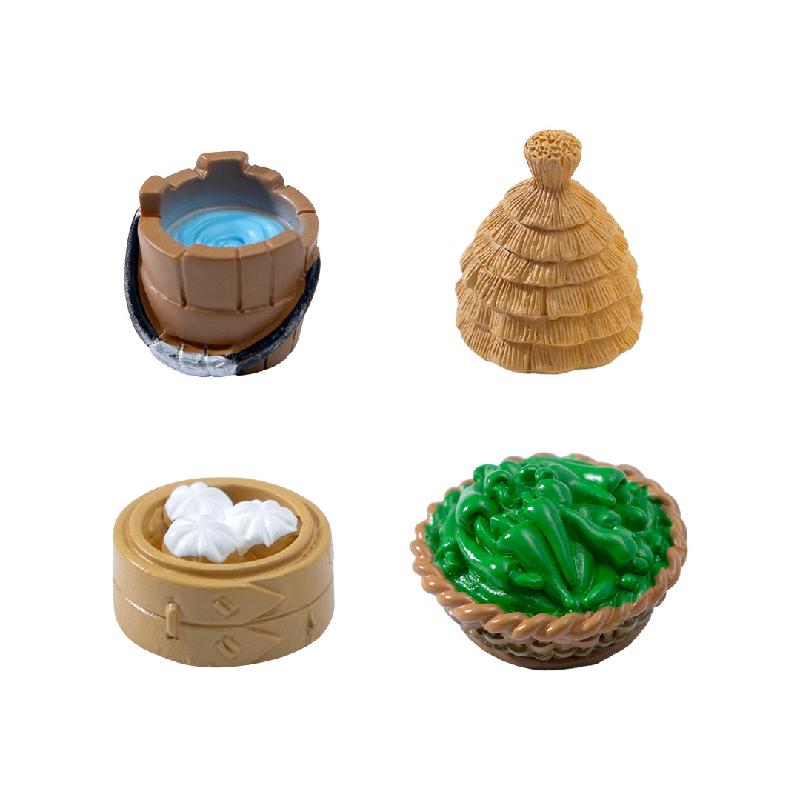 Tiểu cảnh thùng gỗ, tỏi, ớt, bát rượu, trang trí nhựa (ZC-121)