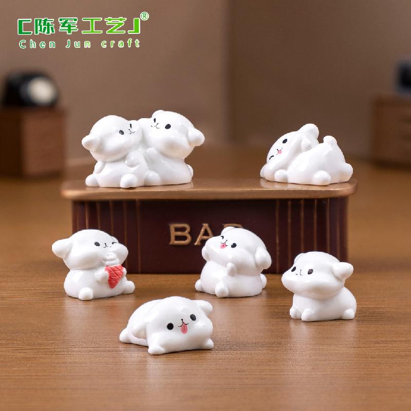 微景观可爱趴趴白色小狗公仔 娃娃屋diy装饰品配件车载桌面小摆件