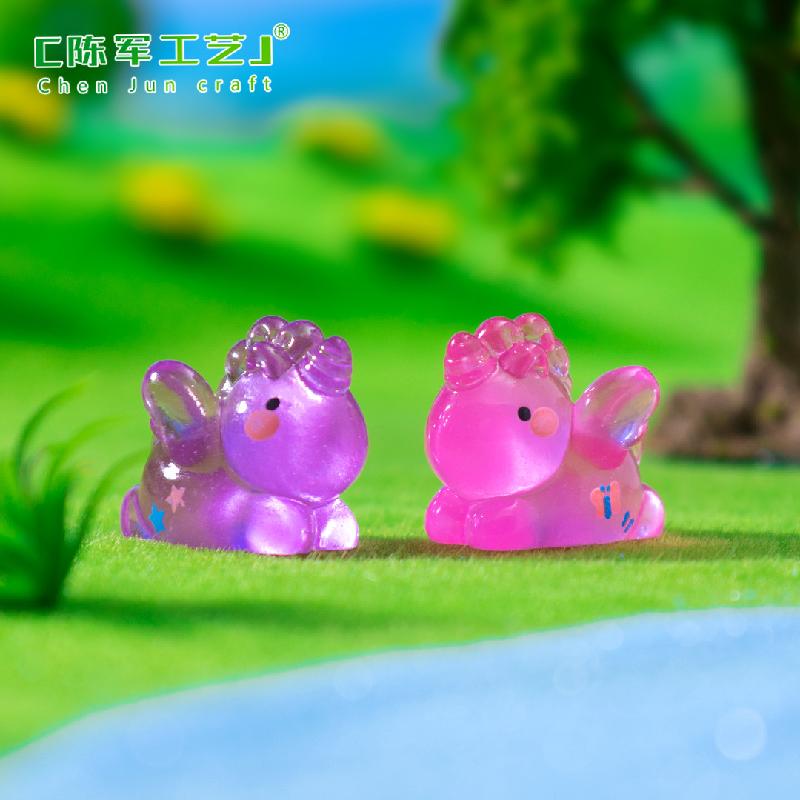 跨境新品微景观创意夜光趴趴独角兽公仔 DIY装饰品配件迷你小摆件