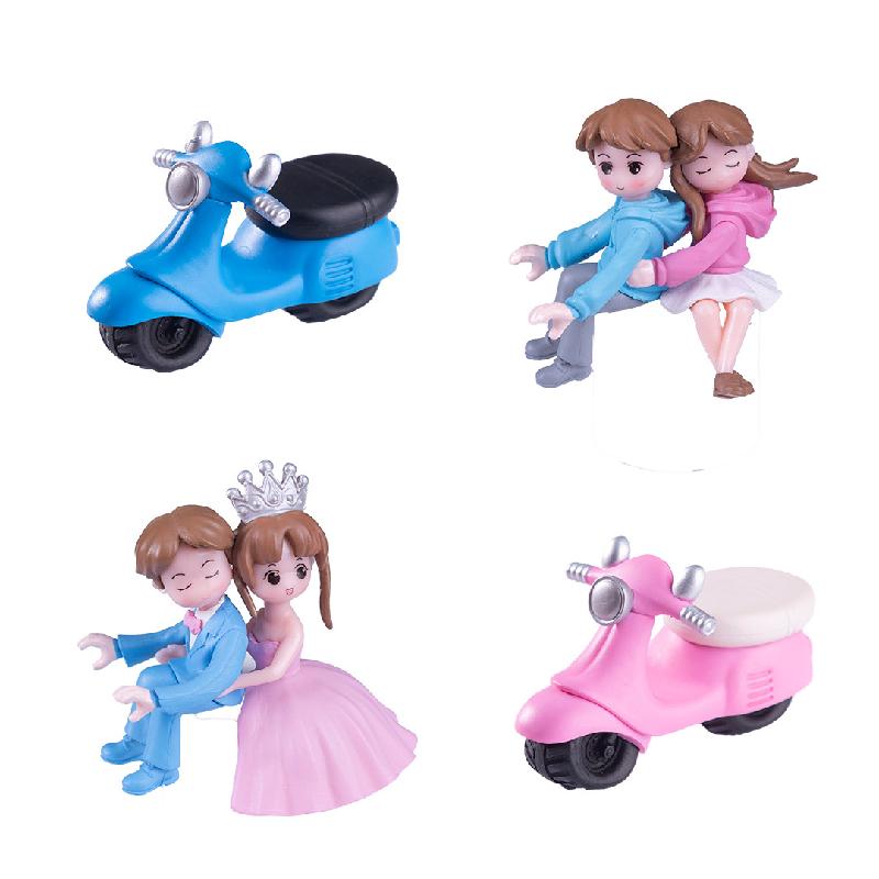 微景观创意卡通摩托车情侣公仔 DIY装饰品配件迷你车载桌面小摆件