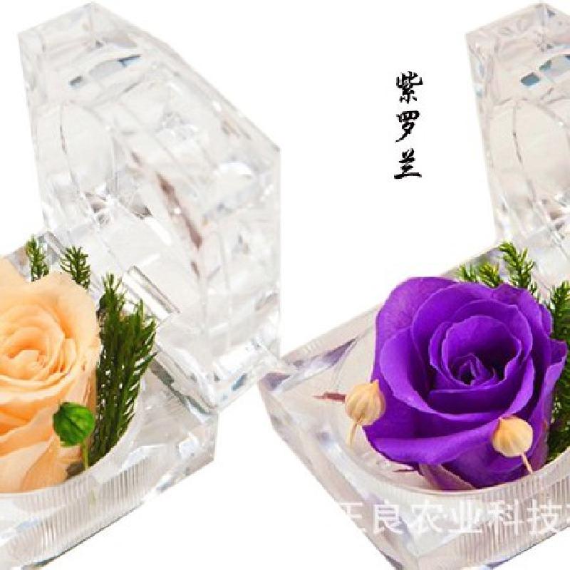 Hộp mica hoa hồng vĩnh cửu đựng nhẫn dây chuyền quà Valentine cao cấp (HK-144)
