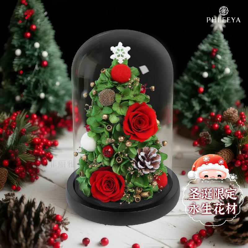 Hoa hồng vĩnh cửu cây thông Noel lồng kính quà cao cấp (HK-82)