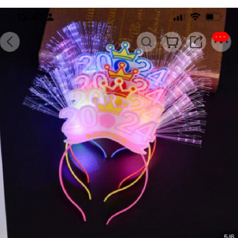 Đầu kẹp phát sáng 2024, phụ kiện đầu cho New Year, tiệc tùng và sự kiện, ánh sáng LED, dành cho trẻ em.