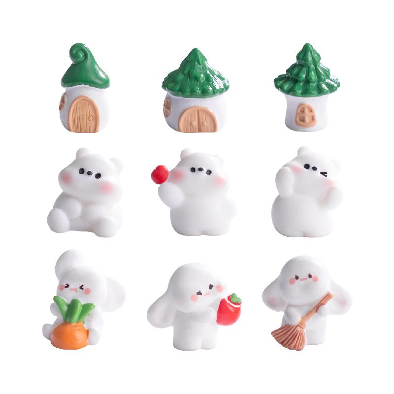 Tiểu cảnh thỏ, gấu lao động, nhà nhỏ DIY, phụ kiện resin tiểu cảnh mini (ZC-552)