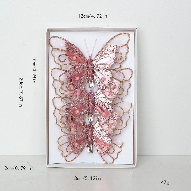 Trang trí Giáng Sinh hình bướm hai lớp kim tuyến, phụ kiện cây thông Noel, đồ treo Noel đẹp và sang trọng