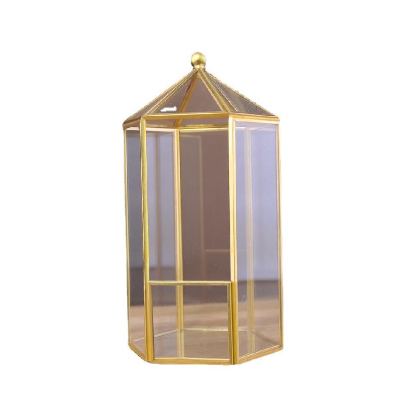 DG-187 Khay trang trí nhỏ của hệ thống cảnh quan, khung đồng, hộp kính, phòng hoa, hoa bền vững, chậu hoa trong suốt, sáng tạo, đa rễ, bát có sáu mặt góc