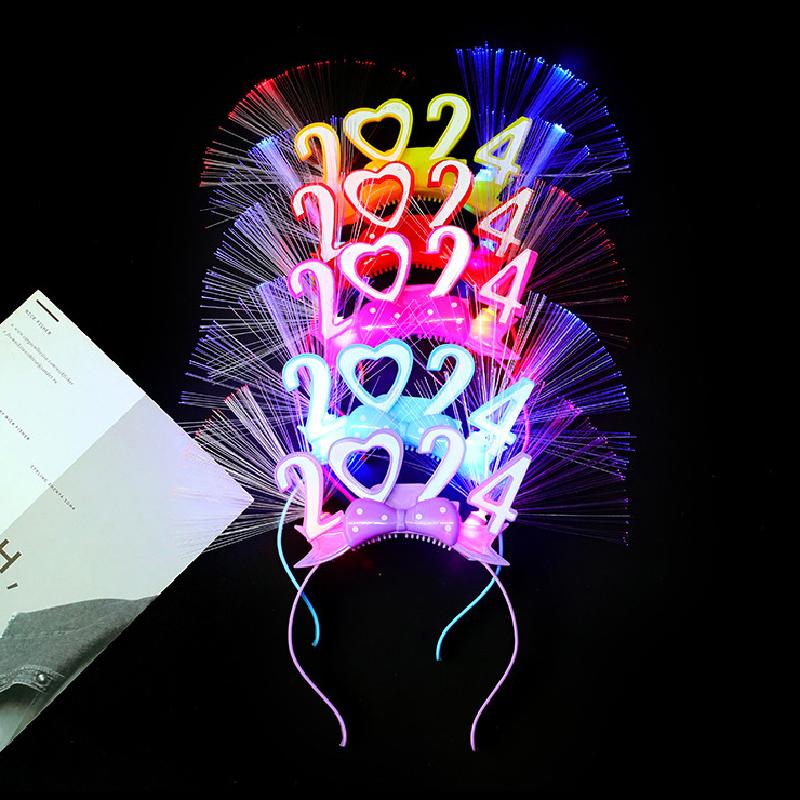 Đầu kẹp phát sáng 2024, phụ kiện đầu cho New Year, tiệc tùng và sự kiện, ánh sáng LED, dành cho trẻ em.