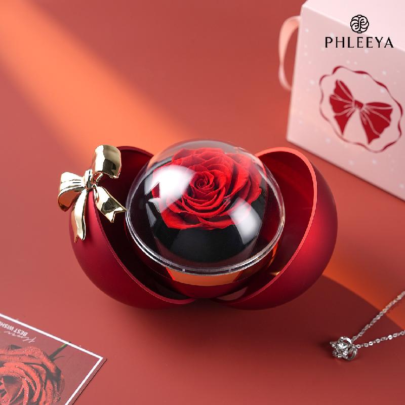 Hộp trang sức hoa hồng vĩnh cửu nơ tròn nam châm quà Noel Valentine (HK-107)