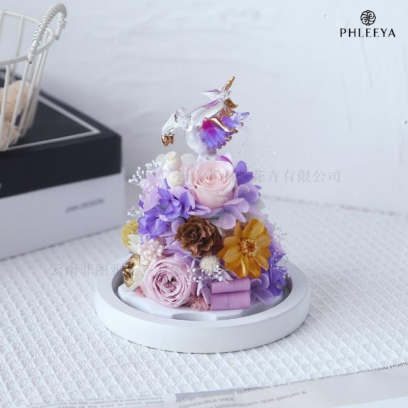 Lồng kính kỳ lân hoa hồng vĩnh cửu quà Noel giáo viên Valentine (HK-105)