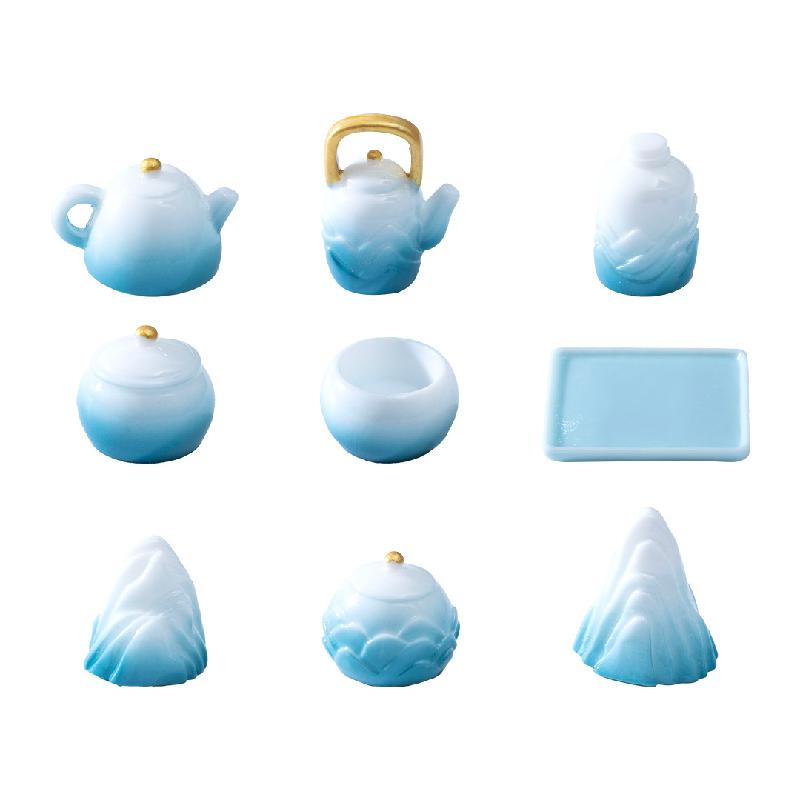 微景观创意国风青山茶具茶壶娃娃屋 DIY装饰品配件迷你微缩小摆件