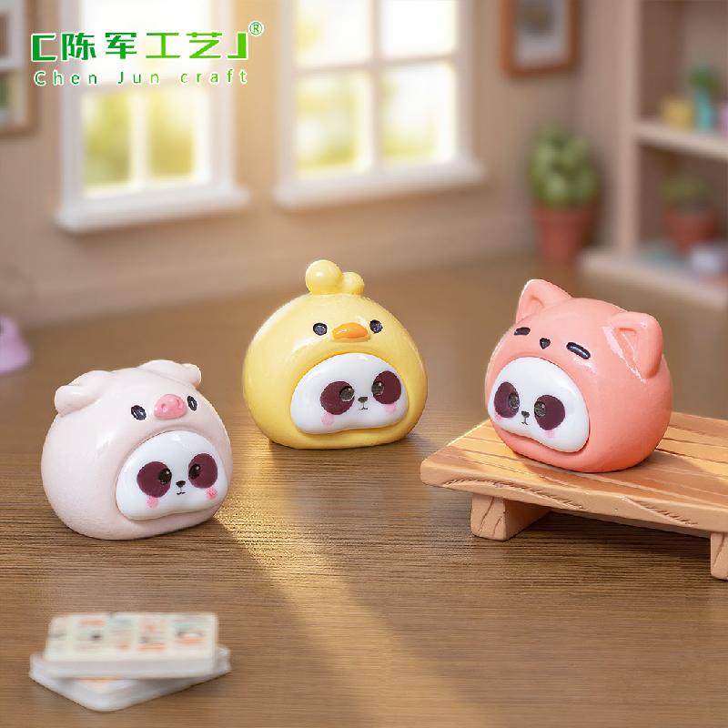 微景观创意可爱熊猫头动物萌粒公仔 DIY装饰品配件迷你桌面小摆件