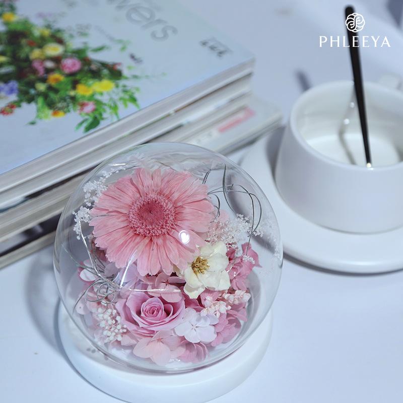 Hoa hồng vĩnh cửu lồng kính quả cầu vũ trụ quà Valentine (HK-113)