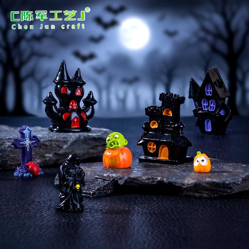 跨境新品微景观创意城堡南瓜万圣节造景DIY装饰品配件迷你小摆件