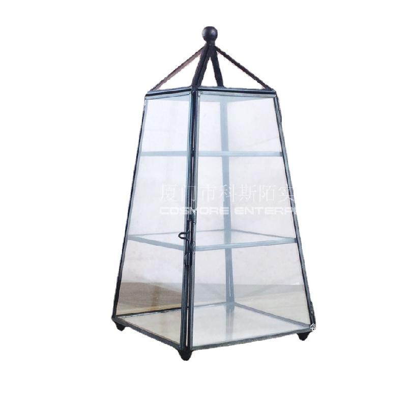 DG-209 Hộp trang sức nhiều tầng có đỉnh, bọc đồng, phòng hoa kiểu Âu, giá đỡ hình học, hộp trang sức kính trong suốt