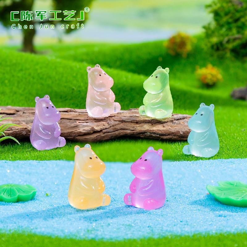 跨境微景观创意夜光河马萌粒园艺造景 DIY装饰配件迷你树脂小摆件