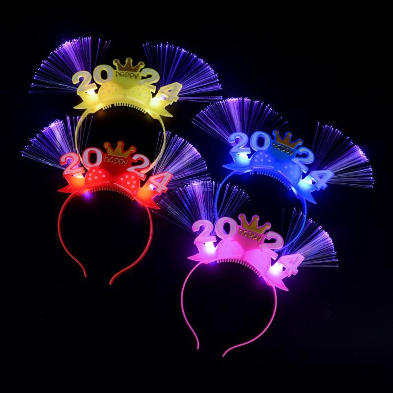 Đầu kẹp phát sáng 2024, phụ kiện đầu cho New Year, tiệc tùng và sự kiện, ánh sáng LED, dành cho trẻ em.