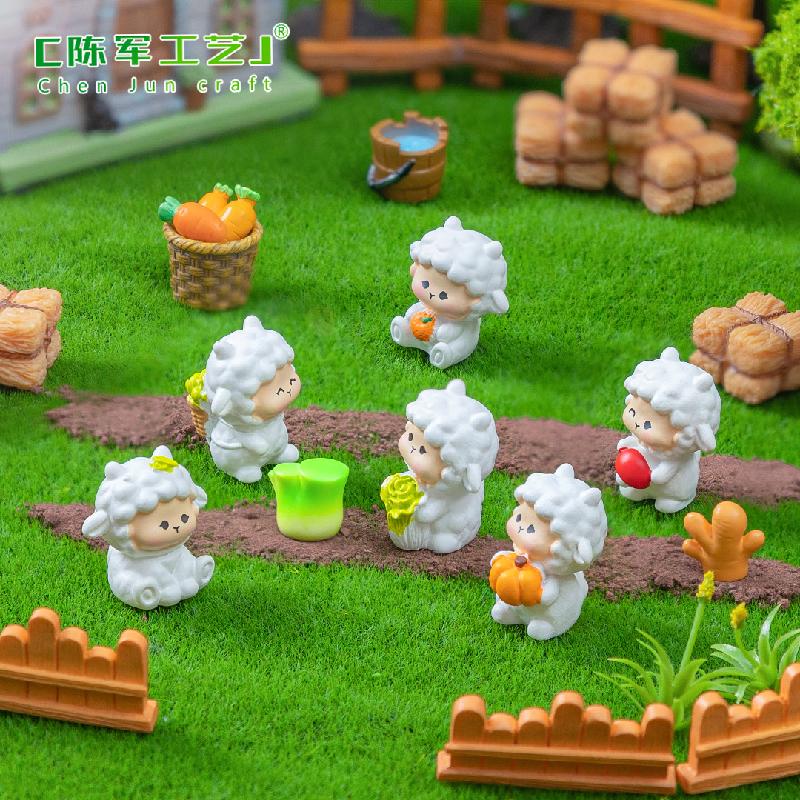 微景观创意可爱秋收小羊园艺造景 DIY装饰配件迷你车载桌面小摆件