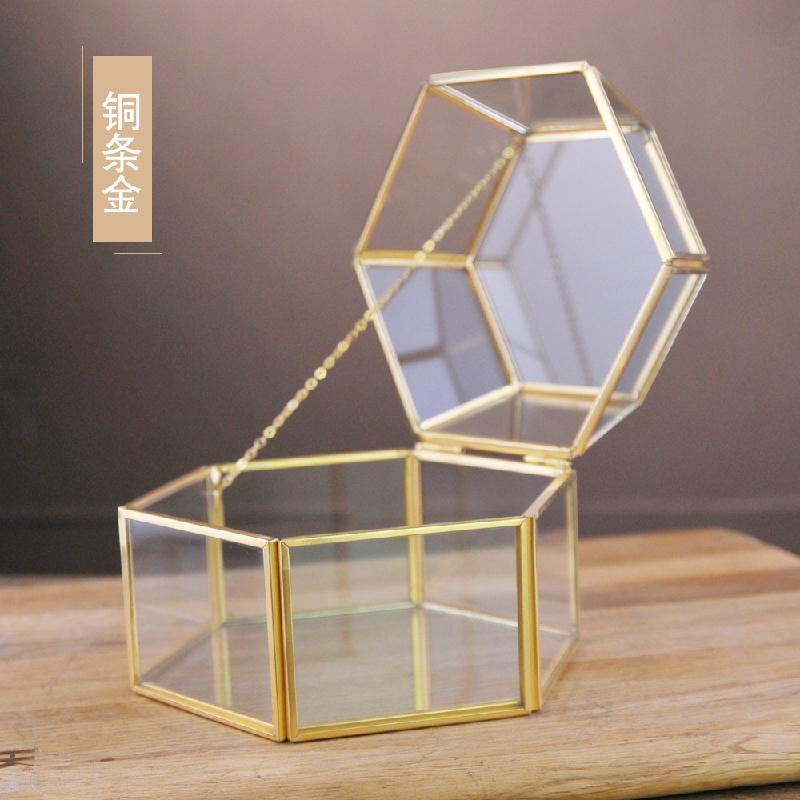 DG-246 Hộp trang sức kính nhẹ sang trọng cổ điển sáng tạo, dùng để lưu trữ, trình diễn bảng mặt kính, thạch anh lục giác vàng bạc