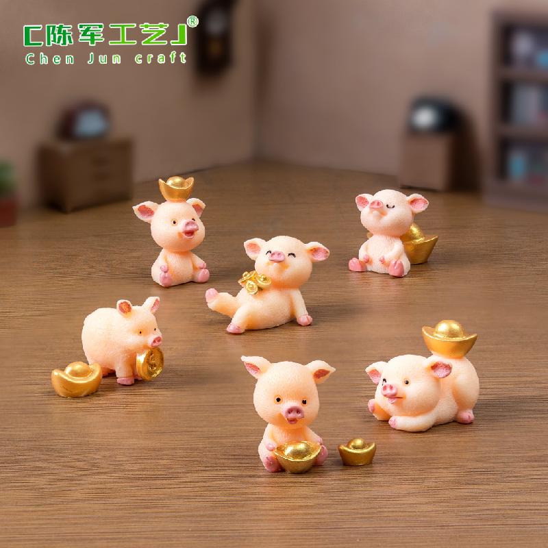 Tiểu cảnh heo may mắn, trang trí cây cảnh và xe hơi mini (ZC-398)
