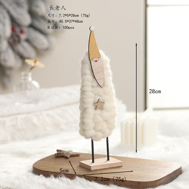 Đồ trang trí Giáng Sinh phong cách Bắc Âu - gỗ và len, bao gồm tuần lộc, ông già Noel, cây thông. Hoàn hảo cho trang trí bàn và không gian Giáng Sinh.