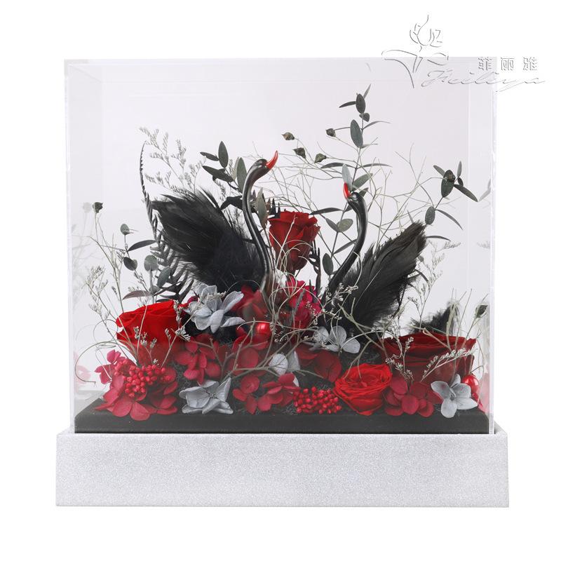 Hộp mica thiên nga hoa hồng vĩnh cửu quà giáo viên sinh nhật (HK-90)