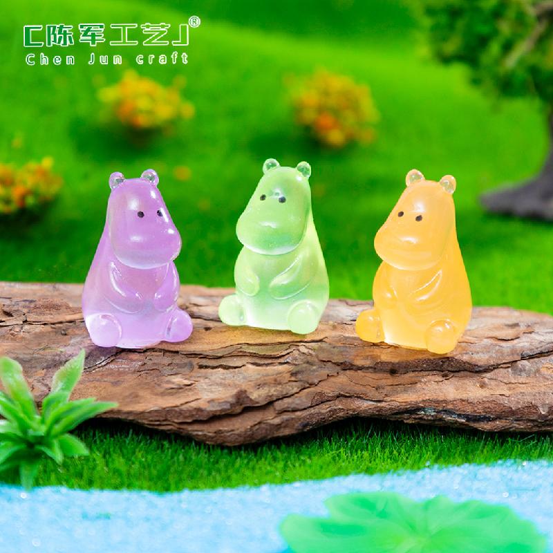 跨境微景观创意夜光河马萌粒园艺造景 DIY装饰配件迷你树脂小摆件