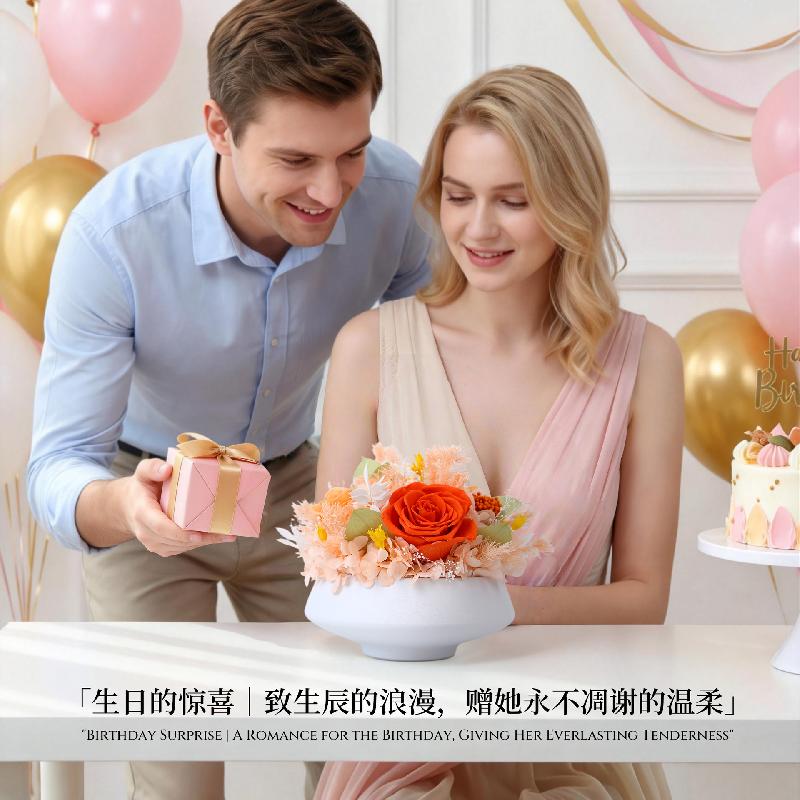 Chậu hoa hồng vĩnh cửu trang trí bàn ăn bàn tiếp khách (HK-52)