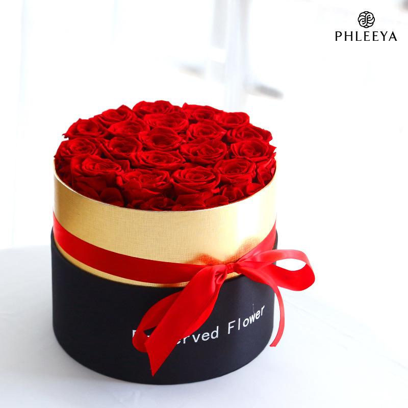 Hộp ôm hoa hồng viền vàng 1 bông hạng A quà Valentine (HK-94)