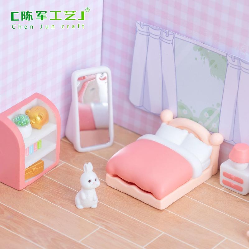 微景观创意可爱粉色卧室娃娃屋 DIY装饰品配件迷你微缩模型小摆件