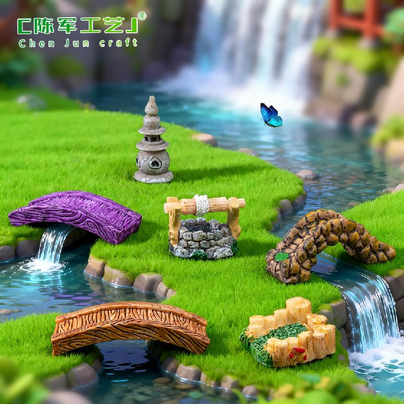 Tiểu cảnh vintage, đèn tháp nước, cầu nhỏ cảnh quan (ZC-5)