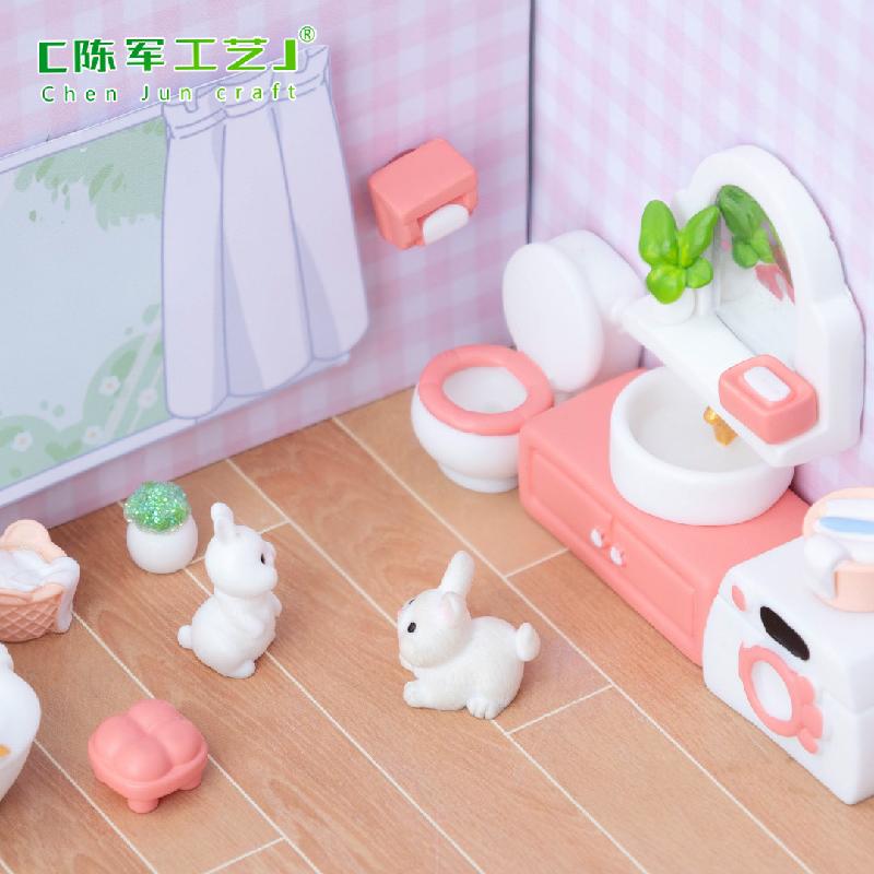 微景观创意可爱粉色浴室娃娃屋家具用品 diy装饰品配件迷你小摆件