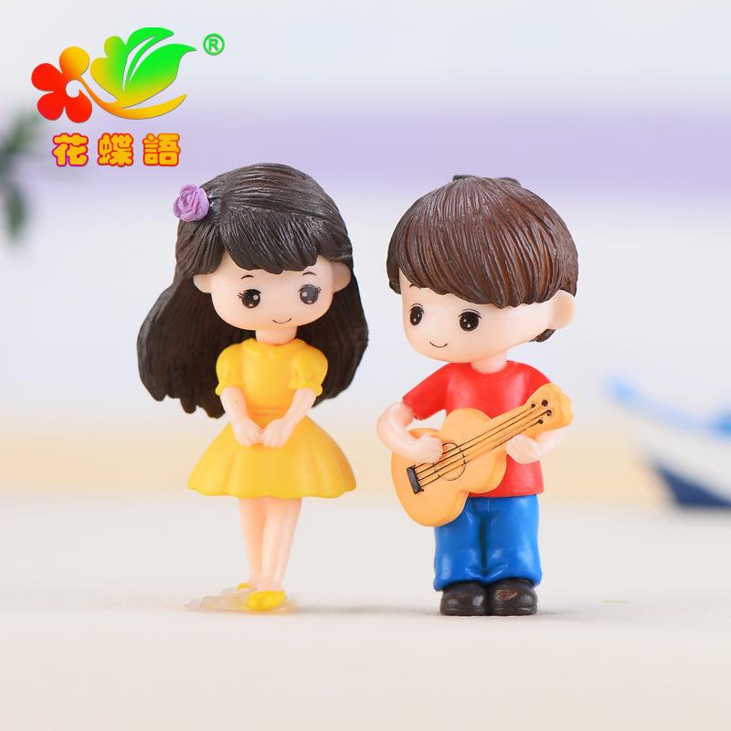 微景观创意吉他情侣公仔蛋糕烘焙 DIY装饰品挂配件迷你塑料小摆件