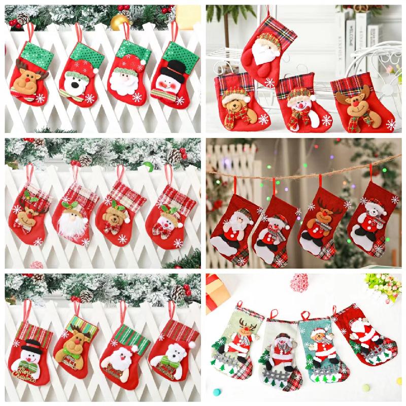 Túi quà Giáng Sinh: tất Santa, túi quà nhỏ, bao đựng kẹo, trang trí cây thông Noel, móc treo trang trí.