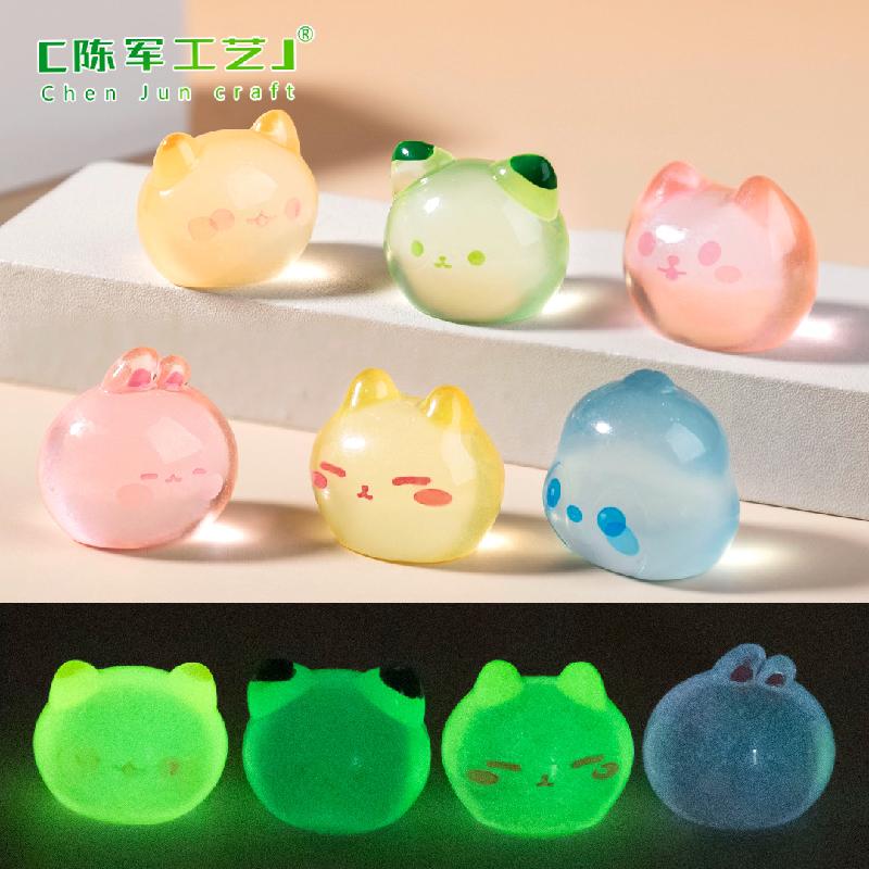 跨境新品微景观创意夜光小猫兔子动物头 DIY装饰品配件迷你小摆件
