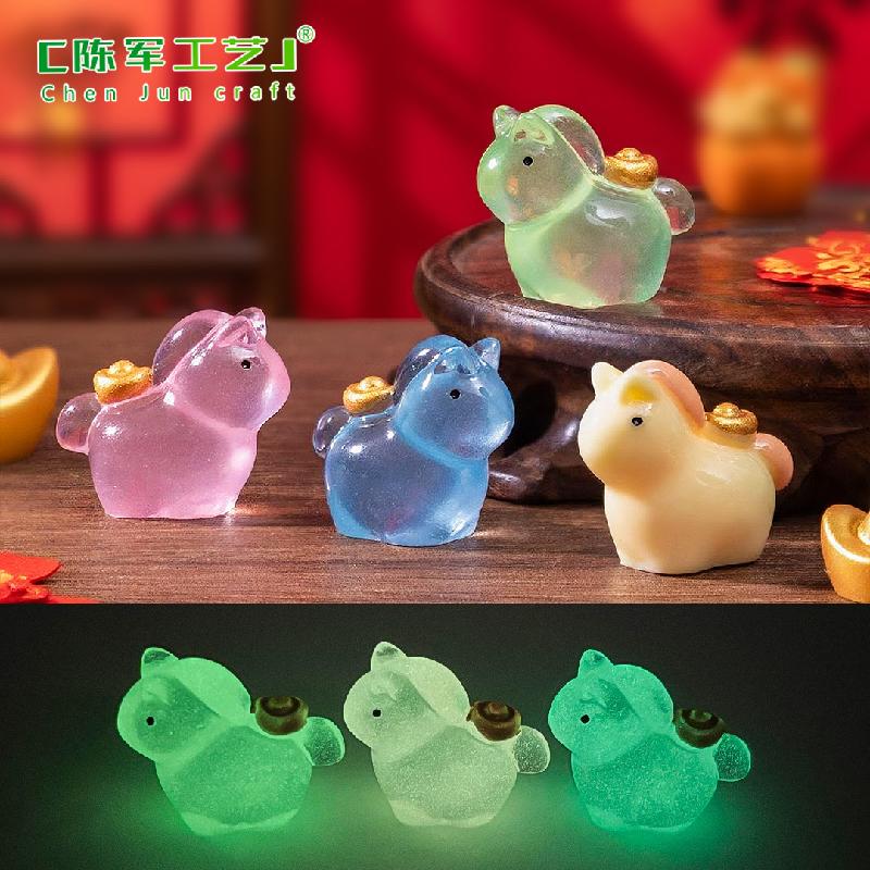 微景观创意新年夜光金银小马萌粒 DIY装饰品挂配件迷你桌面小摆件