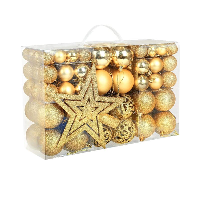 Bộ quà tặng trang trí cây thông Noel: 100 chiếc sao, bóng nhựa trang trí, hộp quà, mới.