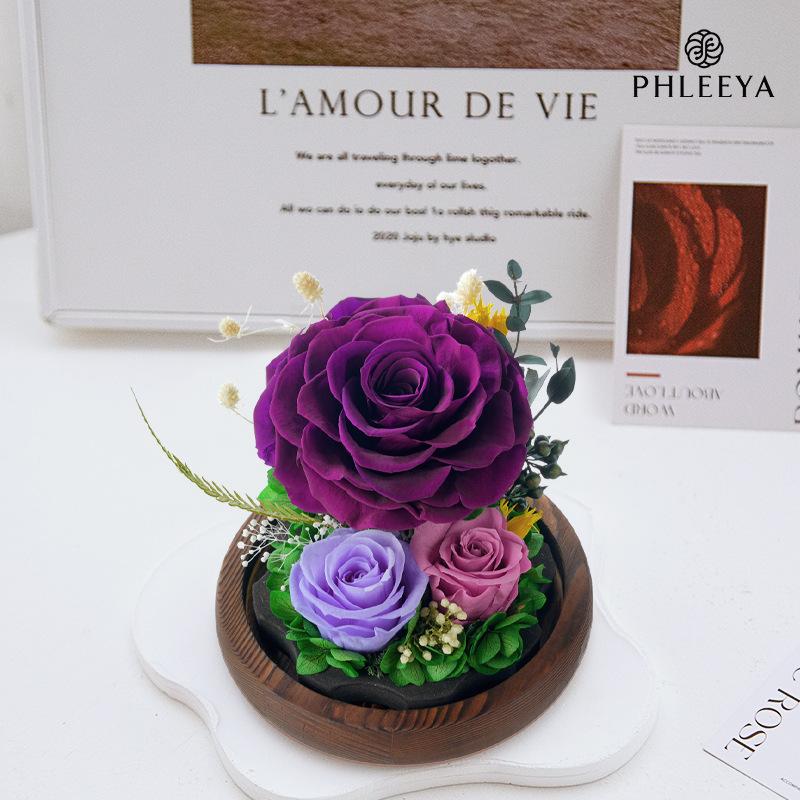 Hoa hồng vĩnh cửu lồng kính quả cầu vũ trụ quà Valentine (HK-113)