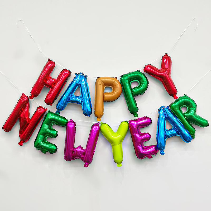 Bóng bay nhôm chữ cái "Happy New Year" 16 inch cho Tết 2025 - trang trí không gian tiệc và sự kiện. Lý tưởng cho bữa tiệc đếm ngược và trang trí lễ hội.