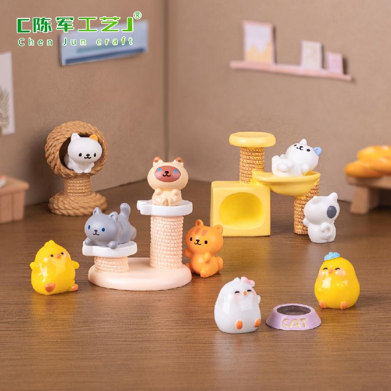 微景观创意可爱猫爬架小猫公仔娃娃屋 DIY装饰配件迷你桌面小摆件
