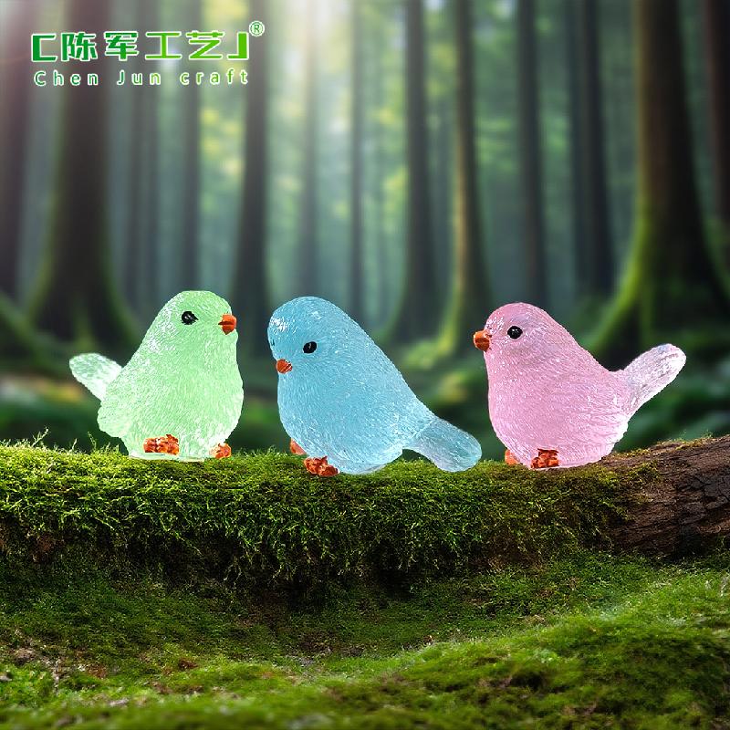 跨境微景观卡通夜光小鸟园艺造景 DIY装饰品挂配件迷你树脂小摆件
