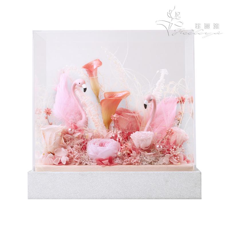 Hộp mica thiên nga hoa hồng vĩnh cửu quà giáo viên sinh nhật (HK-90)